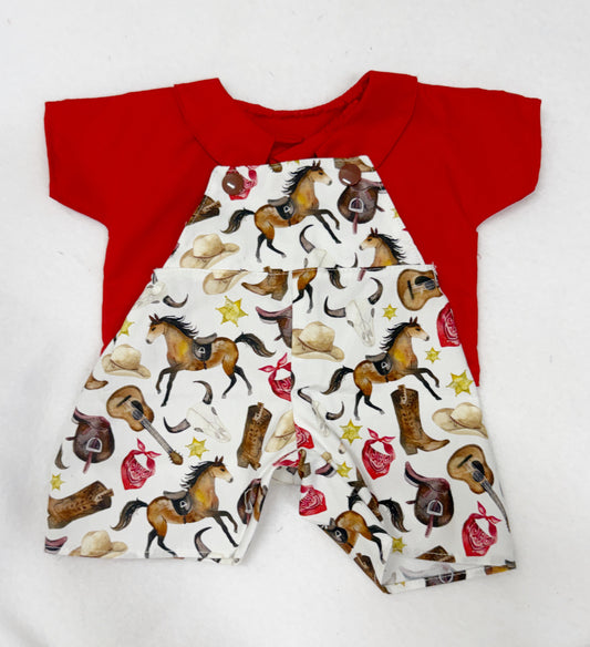 Red/White Western Shortie Overalls