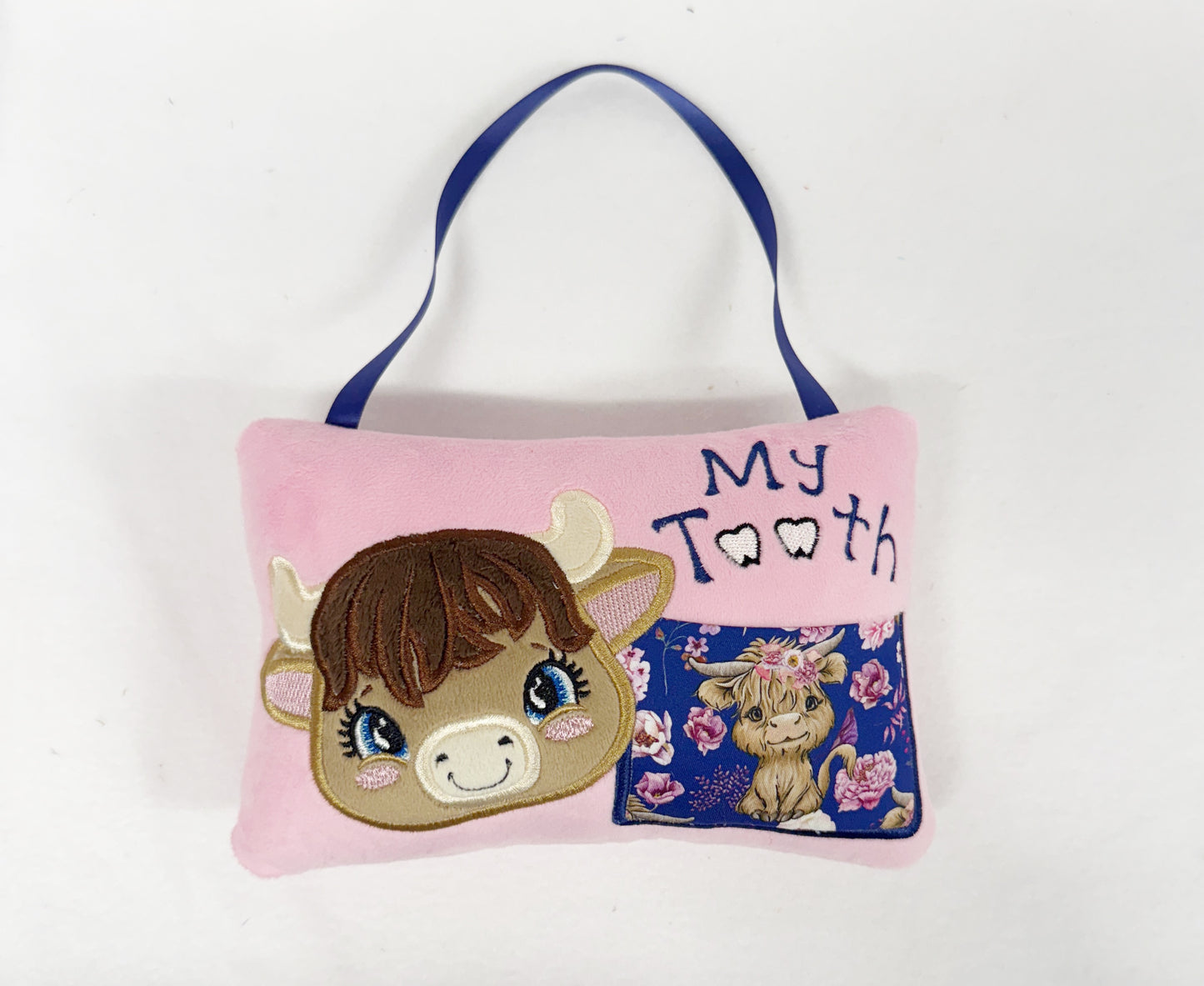 Large Pink Highland Cow Tooth Fairy Pillow
