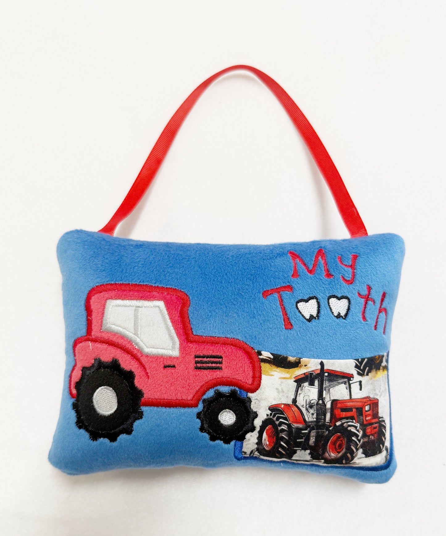Large Red Tractor Tooth Fairy Pillow