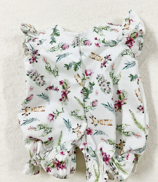 Floral Giraffes Flutter Romper