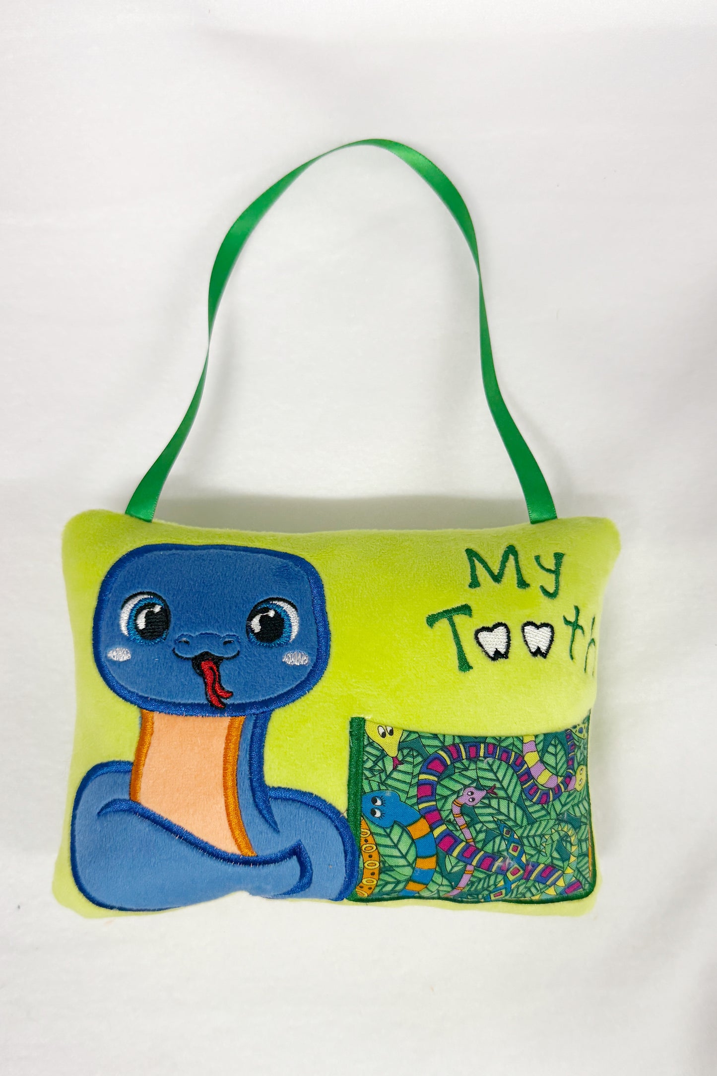 Large Green Snake Tooth Fairy Pillow