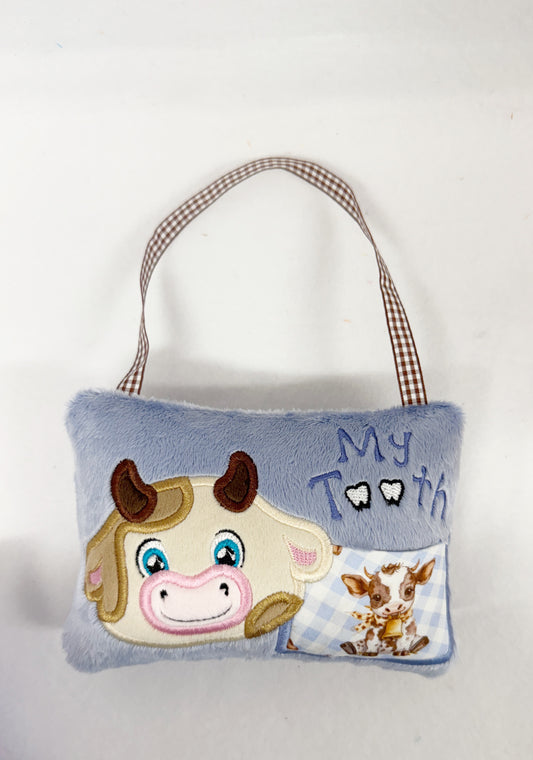 Small Blue Cow Tooth Fairy Pillow