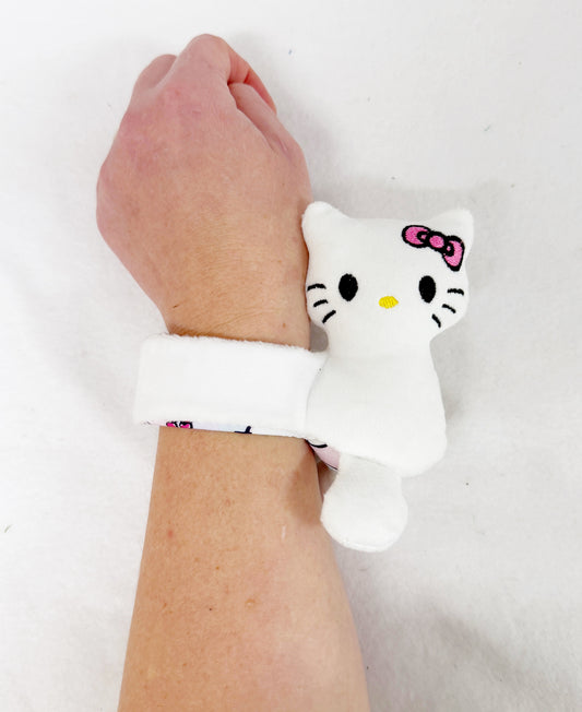 Pink Bow White Kitty Slap Band Bracelet