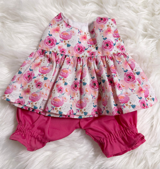 Pink Floral Top and Bloomer Set