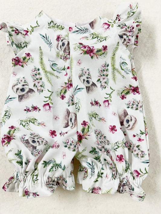 Floral Sloth Flutter Romper