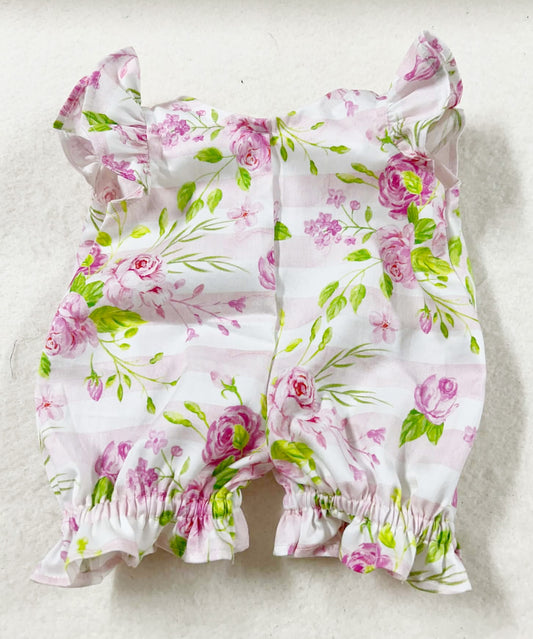 Pink Stripe Floral Flutter Romper