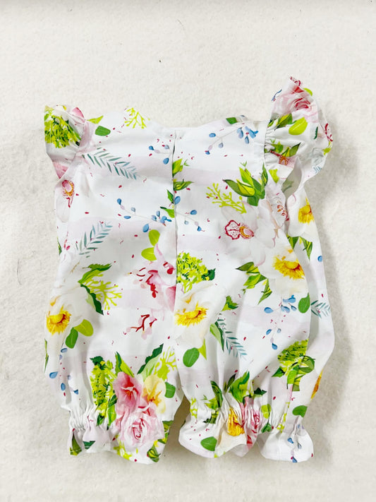 White Floral Flutter Romper